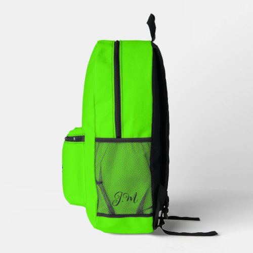 Fluorescent neon green solid color initials name printed backpack