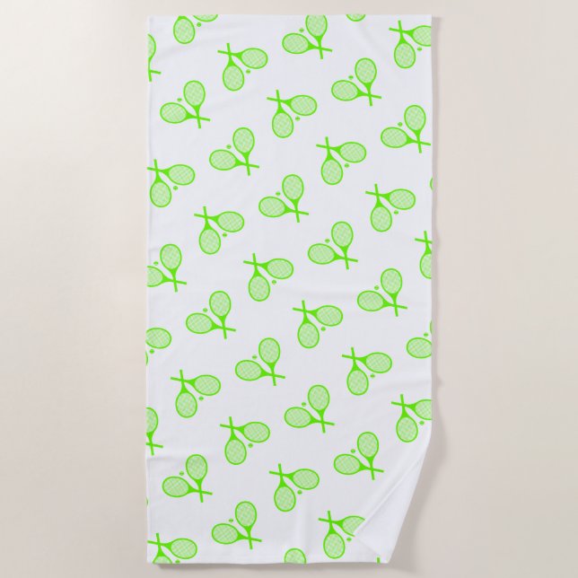 Fluorescent Neon Green Tennis Rackets  Beach Towel (Front)