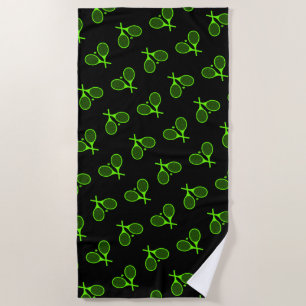 Fluorescent Neon Green Tennis Rackets Black Beach Towel