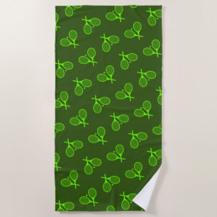 Fluorescent Neon Green Tennis Rackets Retro Beach Towel