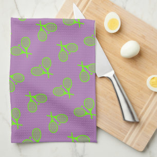 Fluorescent Neon Green Tennis Rackets Summer Kitchen Towel