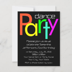 Fluorescent Neon lights Dance Party Invitation, Sm Invitation