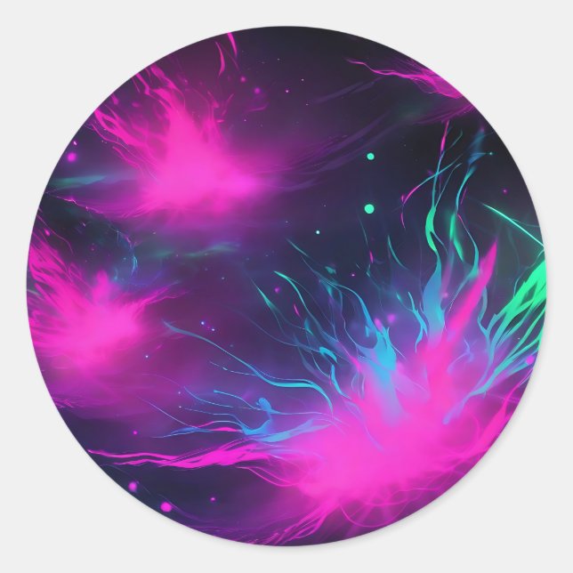 Fluorescent Neon On Black Classic Round Sticker (Front)