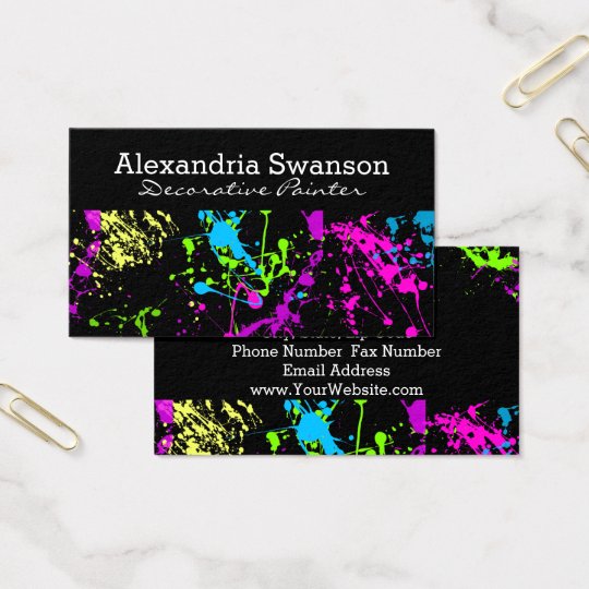 Fluorescent Neon Paint Splatter Artist Colorful Business Card