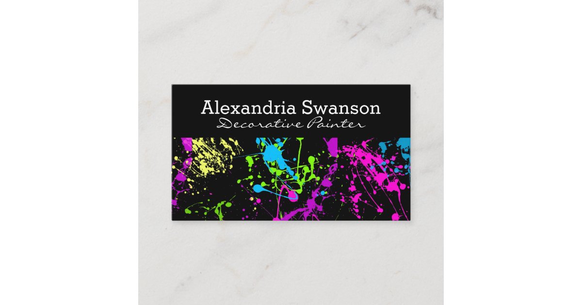 Fluorescent Neon Paint Splatter Artist Colorful Business Card