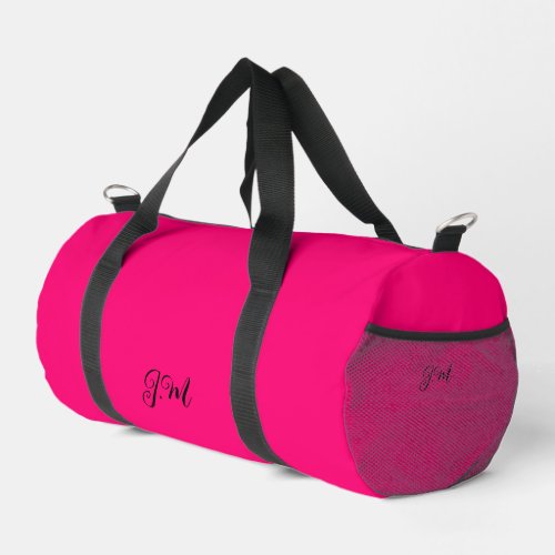 Fluorescent neon pink solid color initials name duffle bag