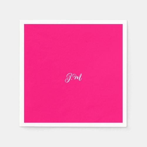 Fluorescent neon pink solid color initials name  napkins