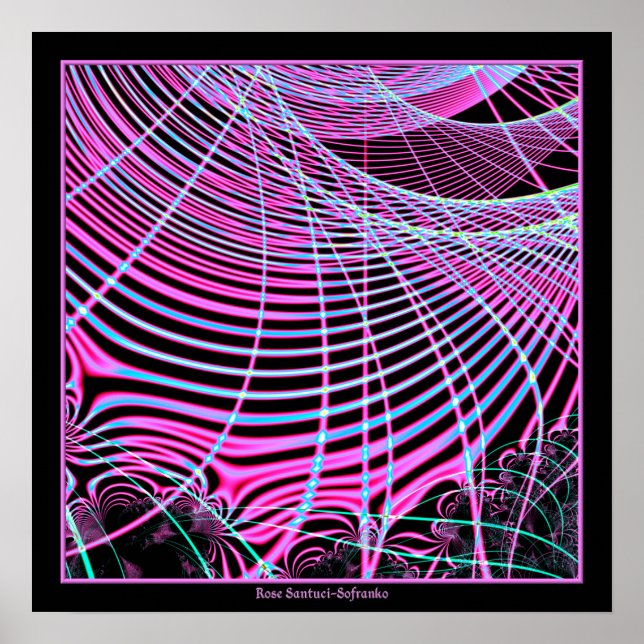 Fluorescent Neon Web Fractal Poster (Front)