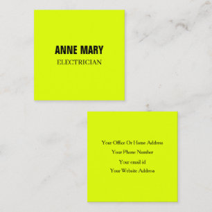 Fluorescent Neon Yellow Electrician Electricity  Square Business Card