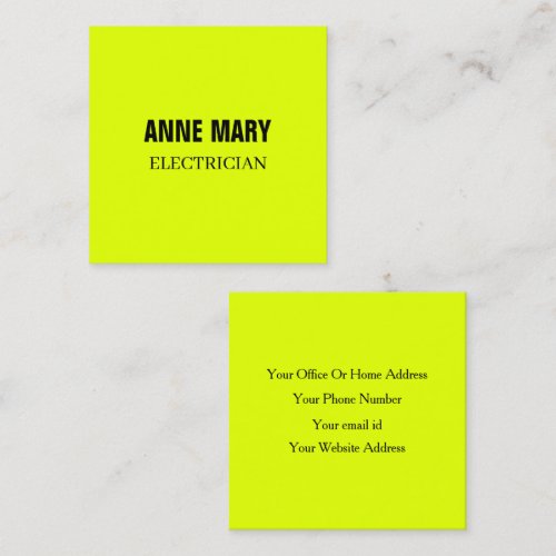 Fluorescent Neon Yellow Electrician Electricity Square Business Card