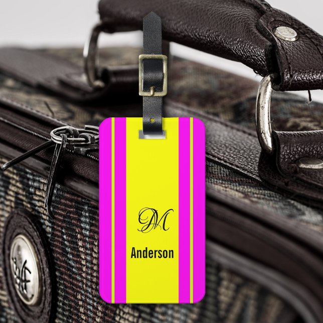 Fluorescent Neon Yellow Green Monogram Luggage Tag (Creator Uploaded)