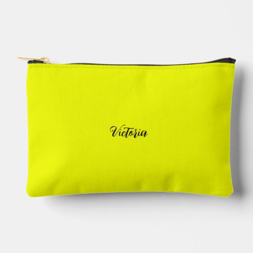 Fluorescent neon yellow solid color name or delete accessory pouch