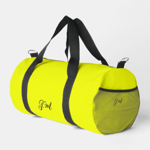 Fluorescent noen yellow solid color initials name duffle bag