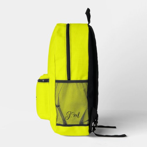 Fluorescent noen yellow solid color initials name printed backpack