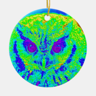 fluorescent owl ceramic ornament