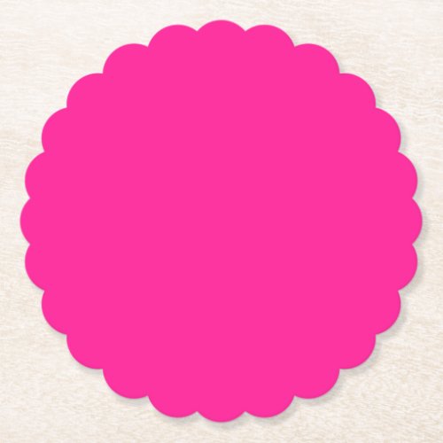 Fluorescent Pink Scalloped Round Paper Coaster