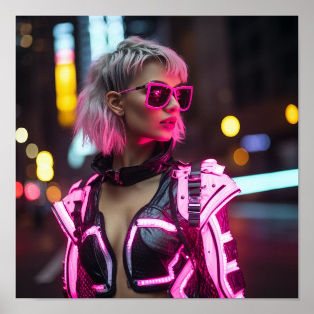 Fluorescent Pride Pink Cyberpunk Outfit 1 - Vibran Poster (Front)