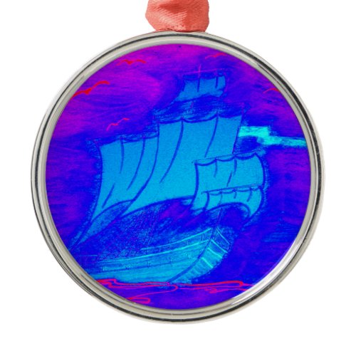 fluorescent sailboat 1 metal ornament