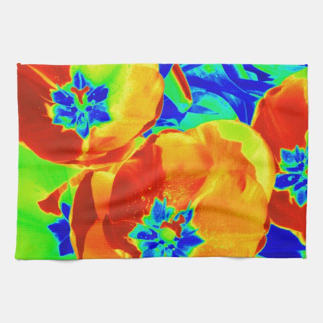 fluorescent tulips kitchen towel (Horizontal)