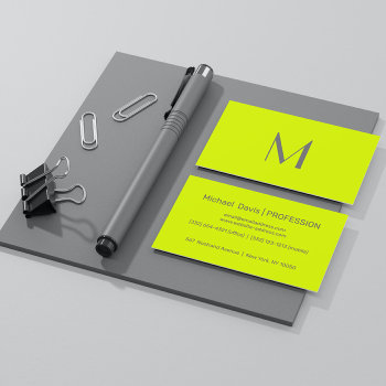 Fluorescent Yellow - Add Monogram Business Card by almawad at Zazzle