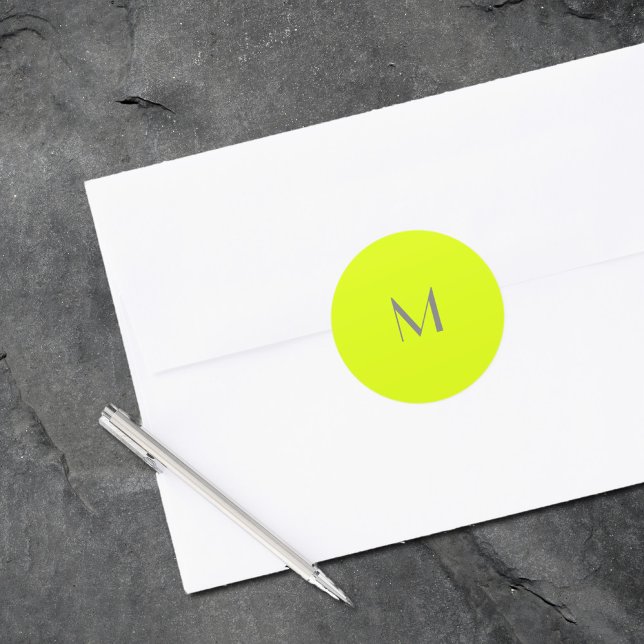 fluorescent yellow - add monogram classic round sticker (Creator Uploaded)