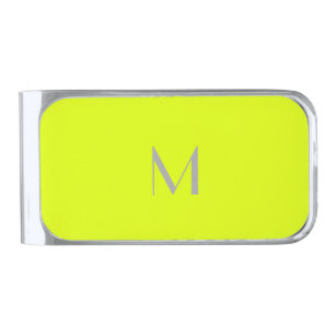 fluorescent yellow - add monogram  silver finish money clip