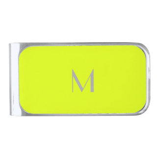 fluorescent yellow - add monogram silver finish money clip