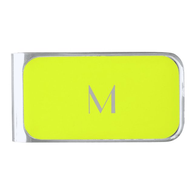 fluorescent yellow - add monogram  silver finish money clip (Front)