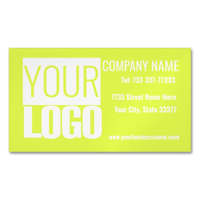 fluorescent yellow - add your bold logo business card magnet (Front)