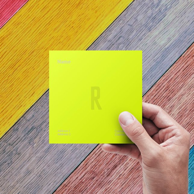 fluorescent yellow - bold custom monogram square business card (Creator Uploaded)