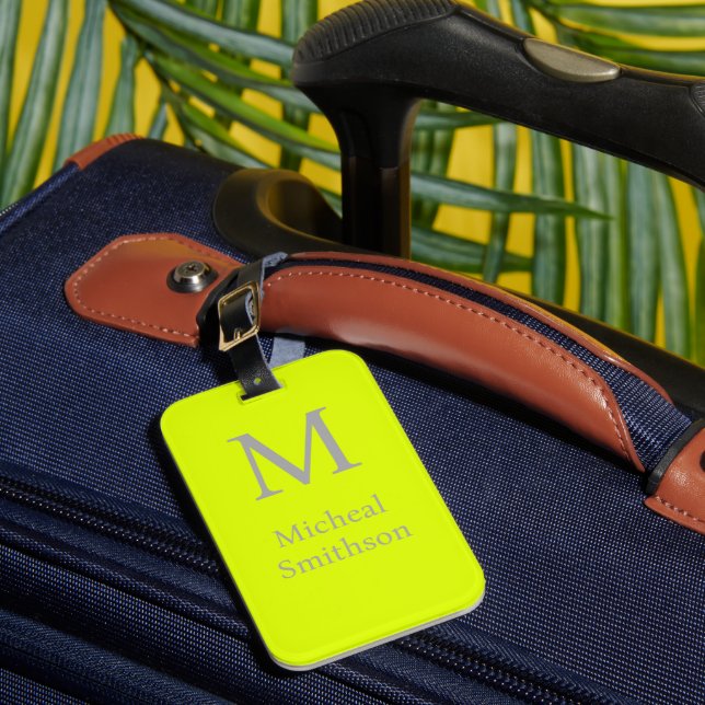 fluorescent yellow - bold monogram luggage tag (Front Insitu 1)
