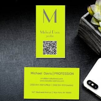 fluorescent yellow - bold monogram - QR code 