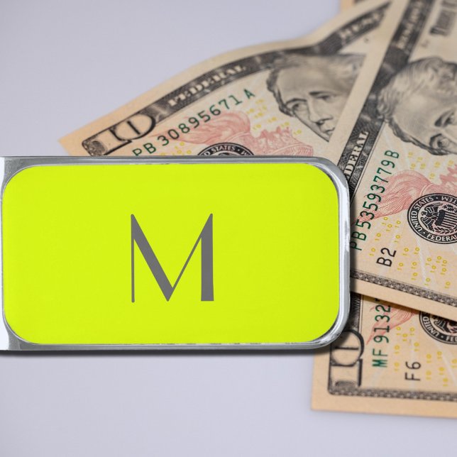 fluorescent yellow -  bold monomgram silver finish money clip (Creator Uploaded)