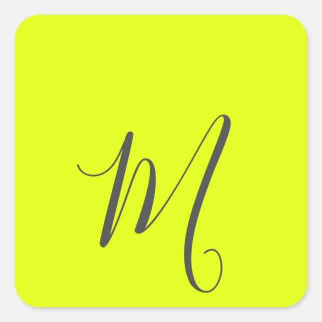 fluorescent yellow - chic monogram  square sticker (Front)