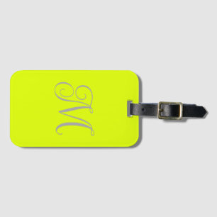 fluorescent yellow - elegant monogram luggage tag