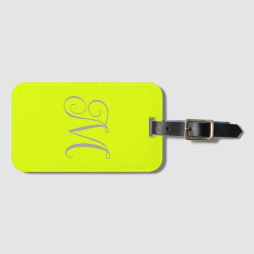 fluorescent yellow _ elegant monogram luggage tag