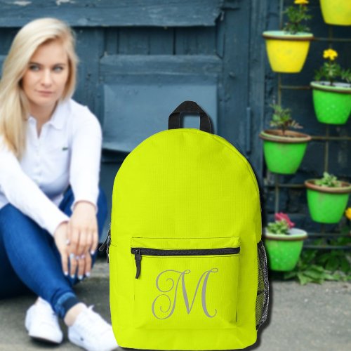 fluorescent yellow _ elegant monogram printed backpack