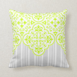 Fluorescent Yellow Modern Dmask Stripe Throw Pillow