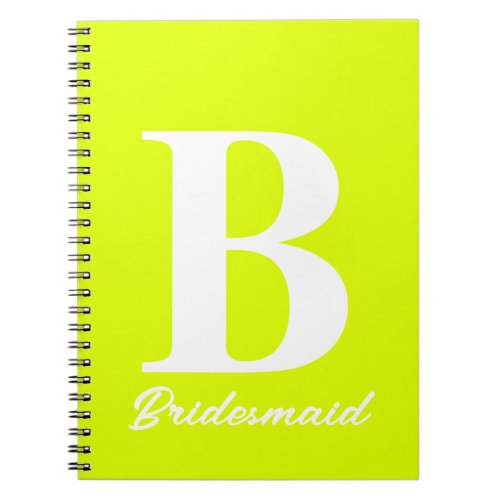 Fluorescent Yellow Monogram Wedding Bridesmaid Notebook
