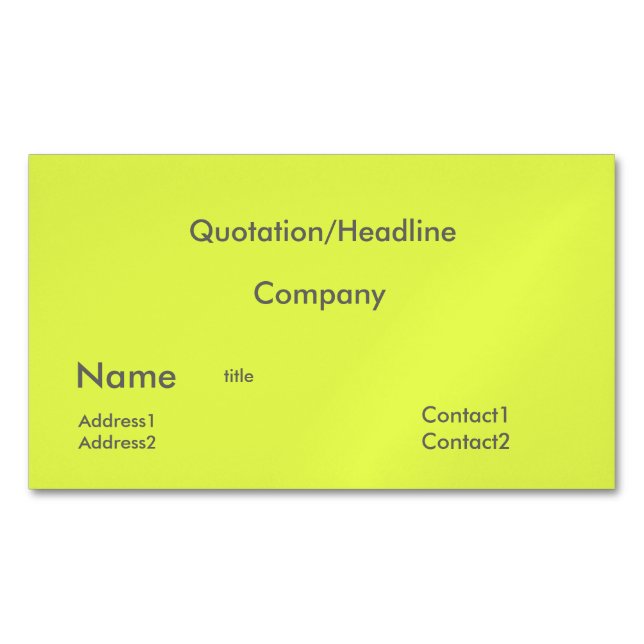 fluorescent yellow no3 magnetic business card (Front)