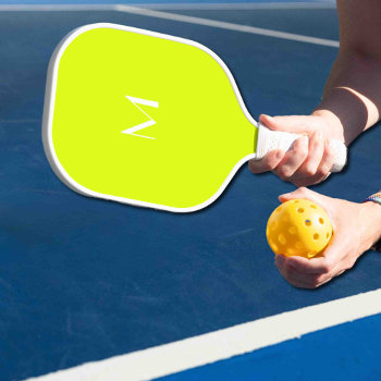 Fluorescent Yellow - White Monogram Pickleball Paddle by almawad at Zazzle