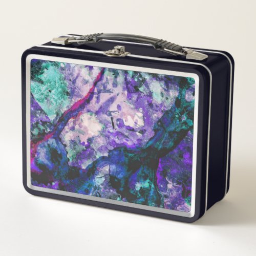 Fluorite Crystal Geode Marble Abstract Metal Lunch Box