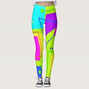 FLUORO GREEN EIGHTIES ERA SHAPE PATTERN 80S NEON LEGGINGS