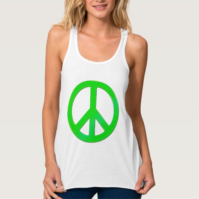 Fluoro Green Peace Symbol for World Peace Tank Top (Front)