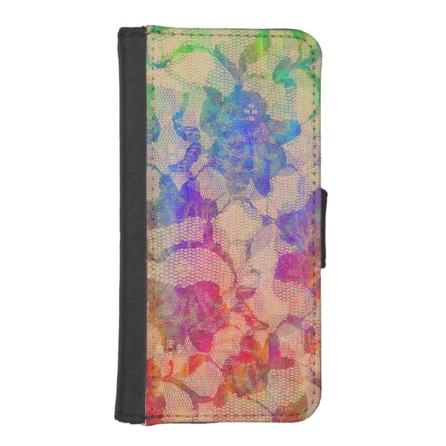 Fluoro Lace Roses iPhone Wallet Case (Front)