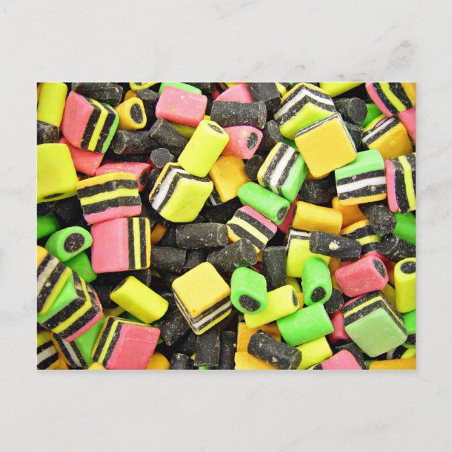 Fluro-coloured liquorice postcard (Front)