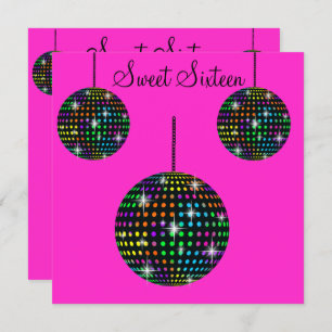 FLURO PINK DISCOBALL SWEET SIXTEEN PARTY INVITATION