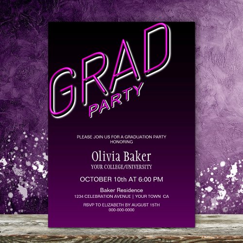 Fluro Pink Grad Party Invitation