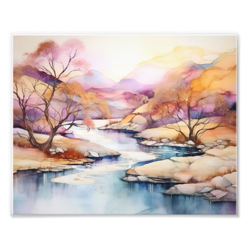 Fluss fliet durch Berglandschaft in pastell Photo Print