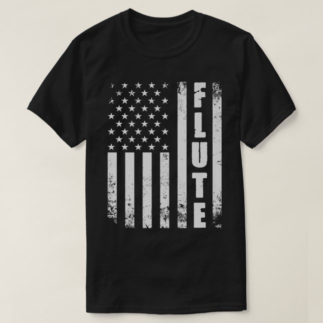 Flute American Flag USA Transverse Flute Music Lin T-Shirt (Design Front)